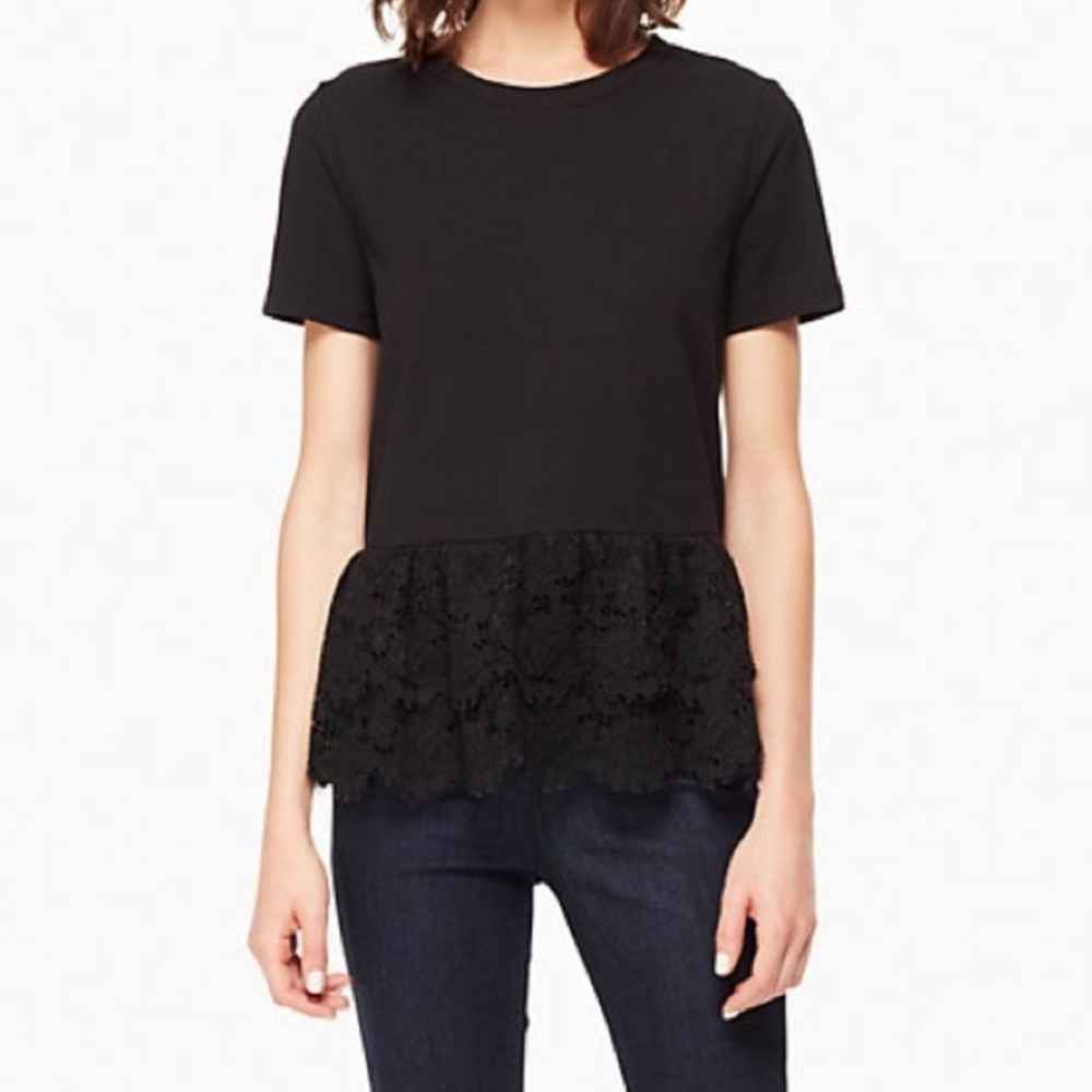 Kate Spade Broome Street Eyelet Lace Bottom Peplum Tee
